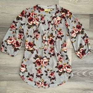 Princess Vera Wang Grey Floral Polyester Blouse Dress Shirt - Size XS